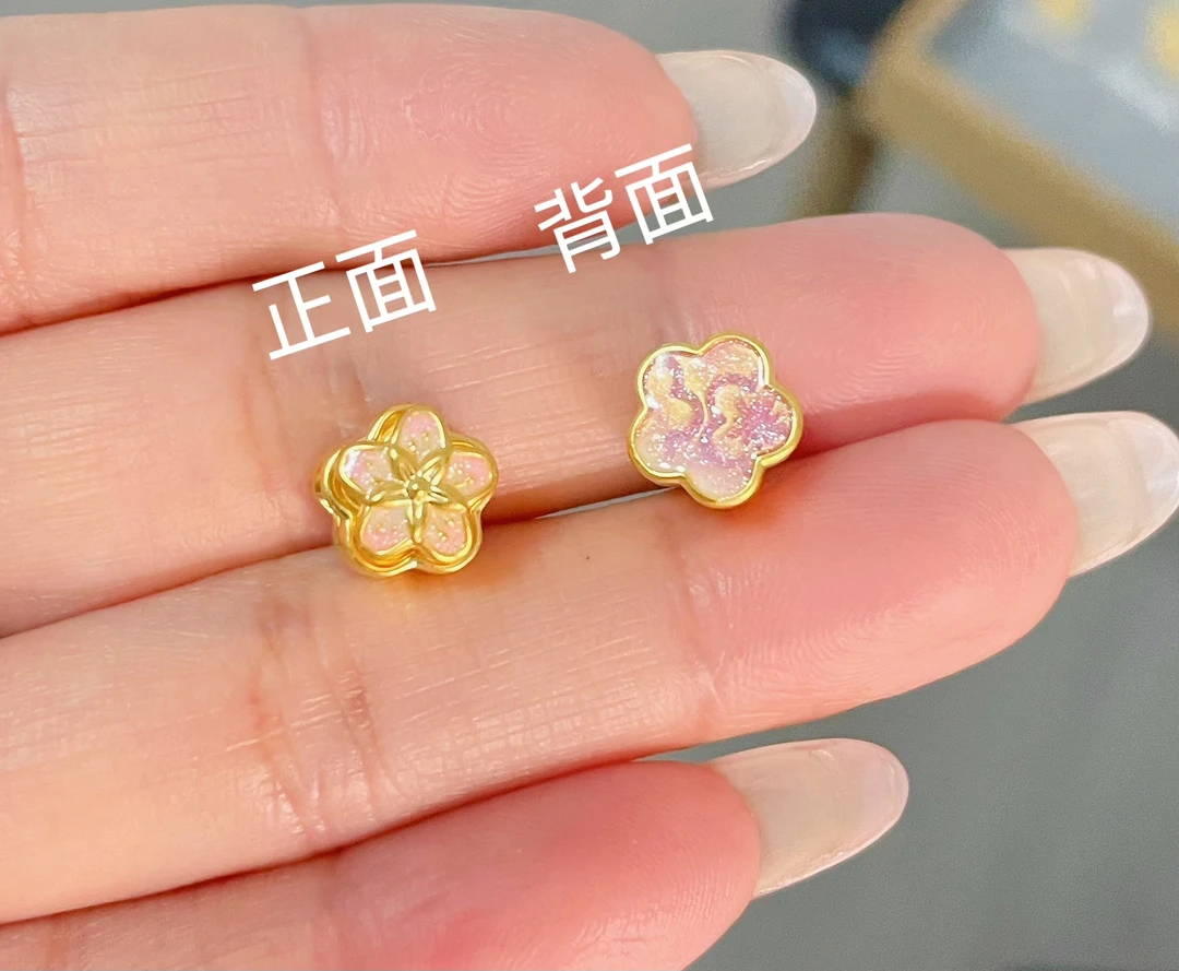 玉麓足金999新款烧蓝旋转桃花（定价）