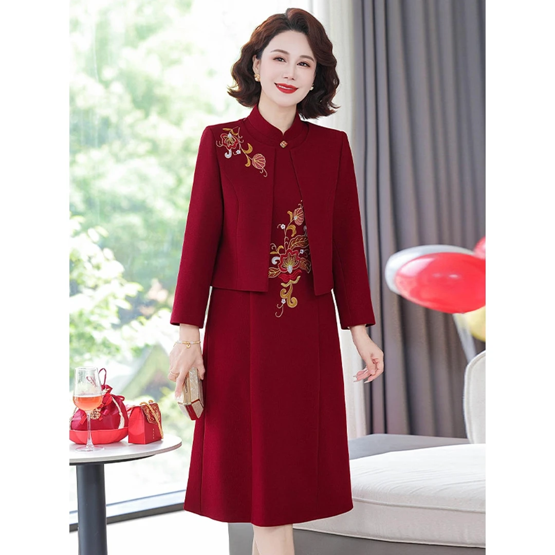 高端喜婆婆婚宴装连衣裙两件套装中老年婚礼妈妈礼服裙子春秋旗袍