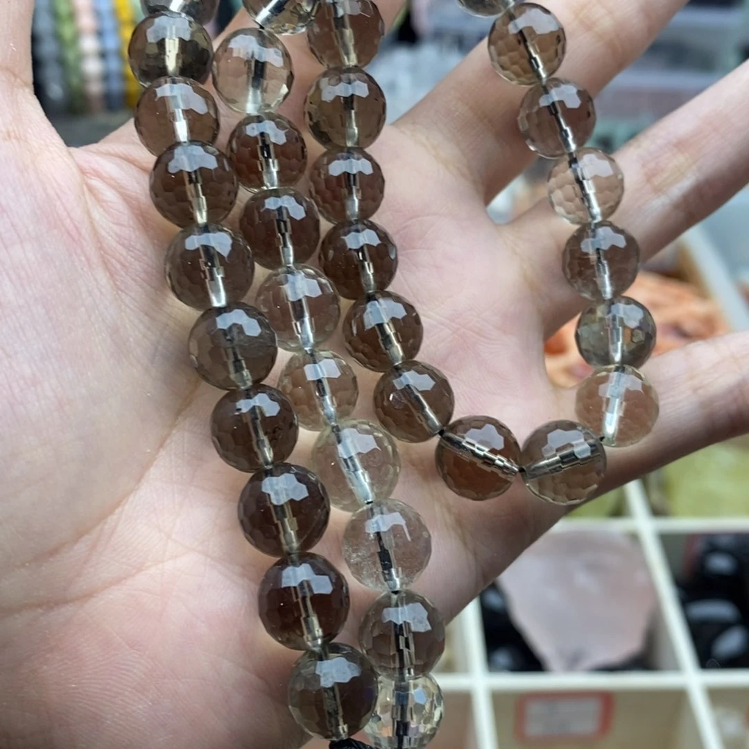 玛瑙/玉髓未镶嵌珠宝半成品一条茶晶切面蹦迪球1165