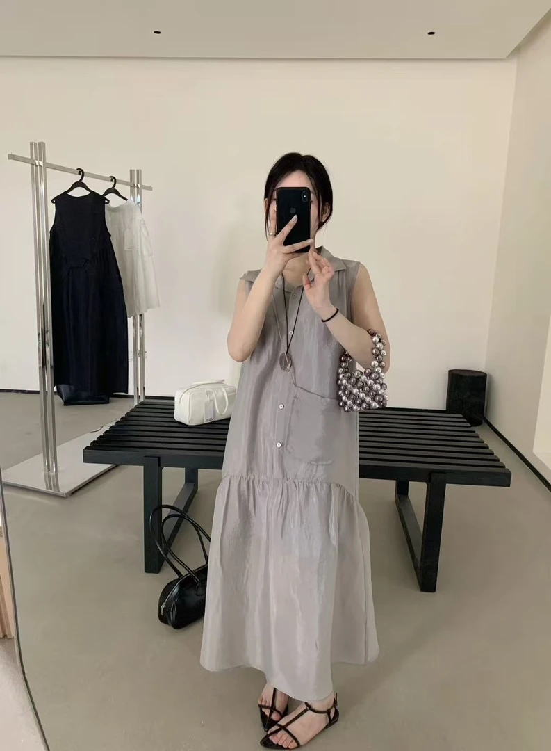 209-299无袖夏季长款设计感显瘦显瘦扭结背心裙百搭连衣裙