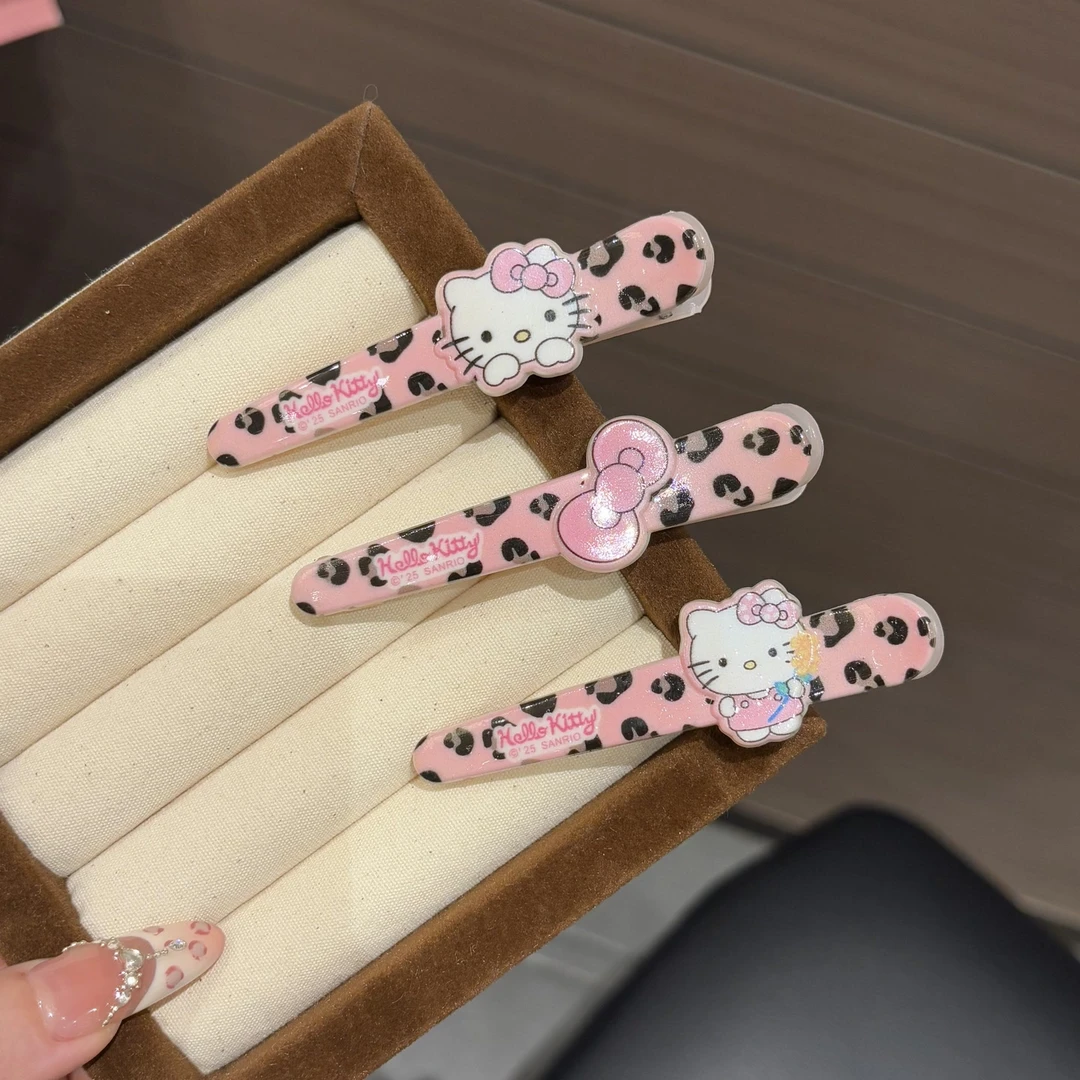 新款豹纹kt猫ins风发夹一字夹甜酷可爱凯蒂猫鸭嘴夹碎发夹发饰女