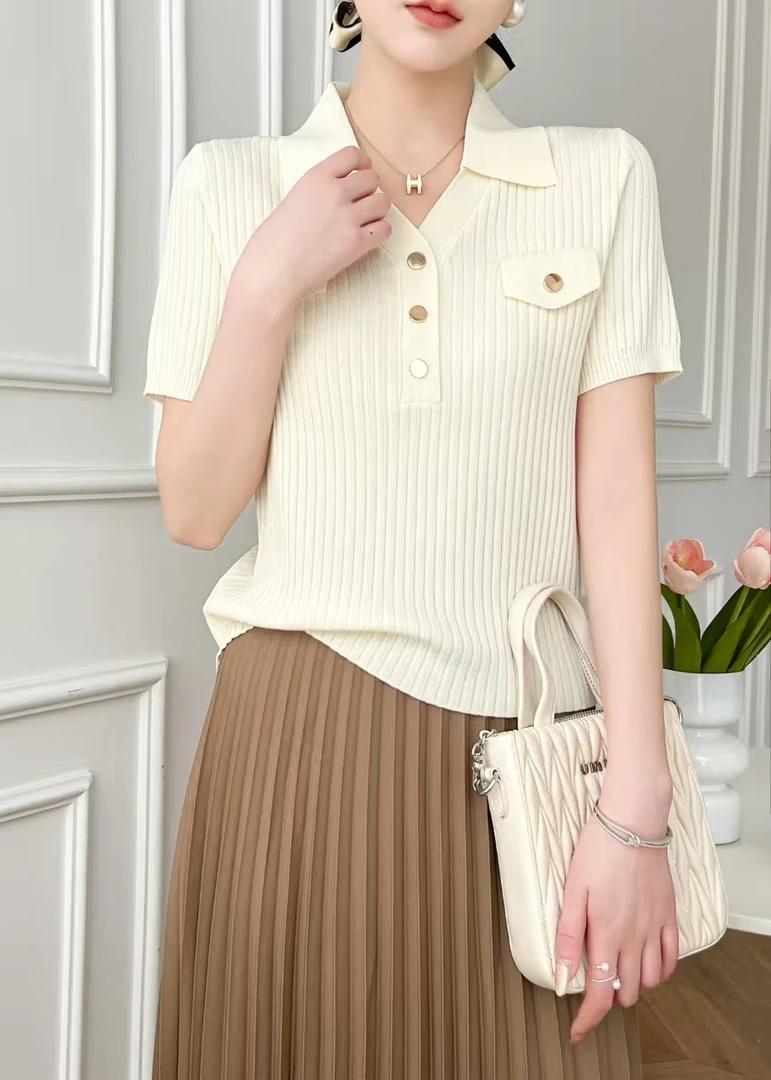 女装针织衫7117显瘦短款时尚休闲百搭夏季修身翻领