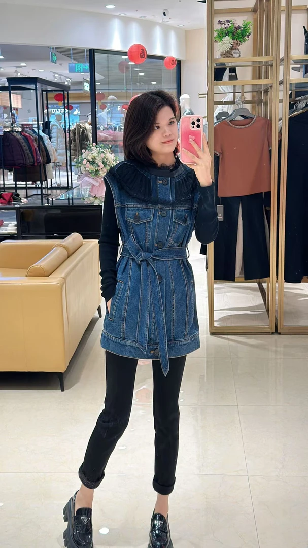 商场同款新款时尚质感蕾丝宽松休闲百搭设计款牛仔马甲540004