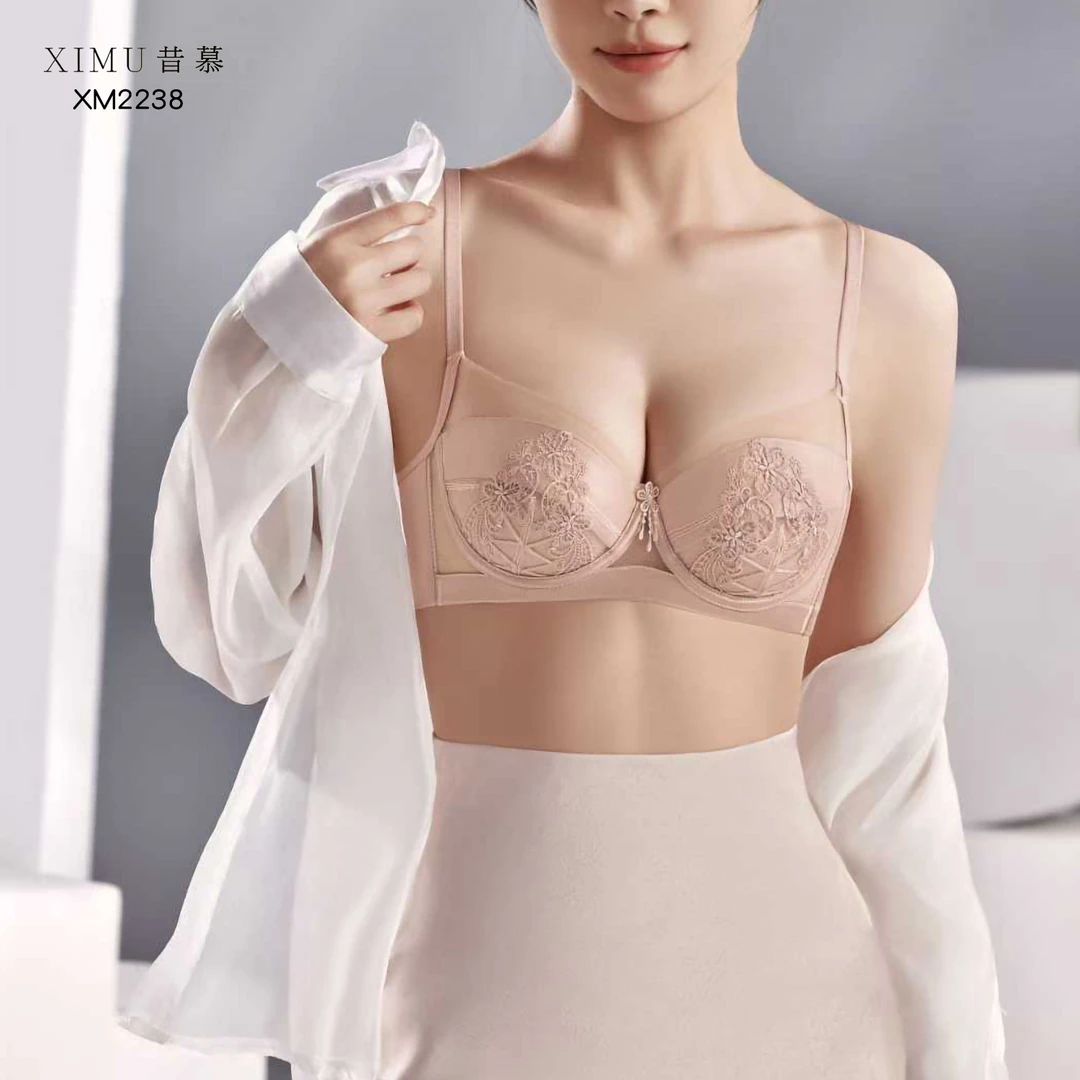 昔慕2238超薄文胸罩B杯小胸半杯女防凸点性感网纱透视软钢圈内衣