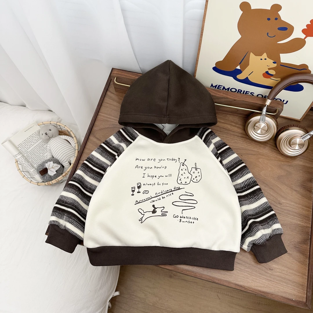 【朱鑫宇专属】男童连帽卫衣咖色插肩袖打底衫BMD3077