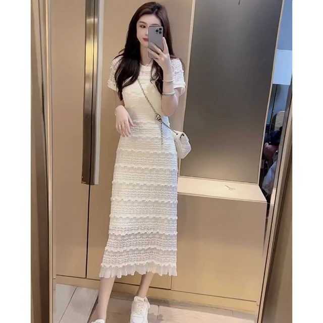 气质蕾丝短袖连衣裙子女夏季洋气漂亮小个子显瘦今年流行爆款长裙