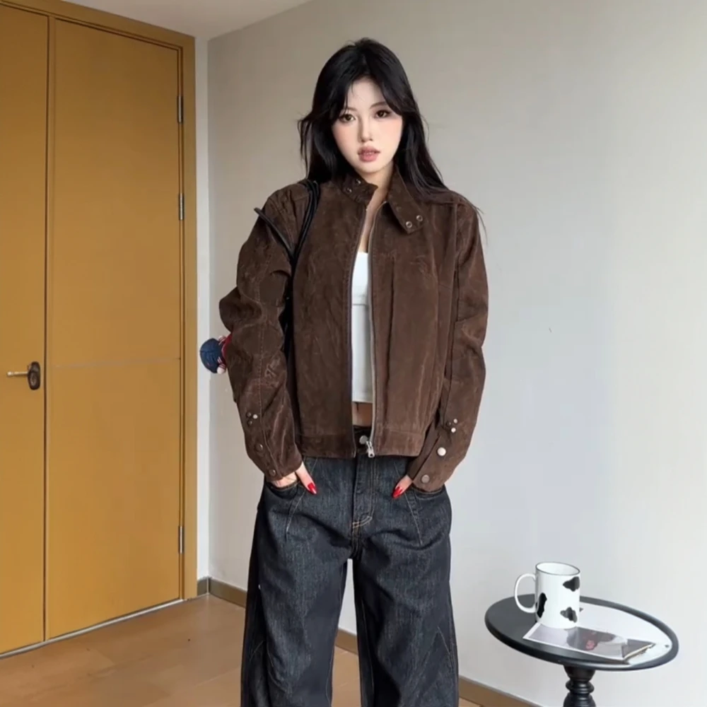 摩登年代复古绒皮哈灵顿外套男秋季美式立领机车服底特律工装夹克
