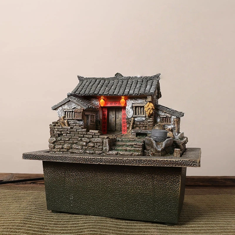 微景观悠然居流水款桌面款流水款花盆客厅工艺品做旧款微景观摆件