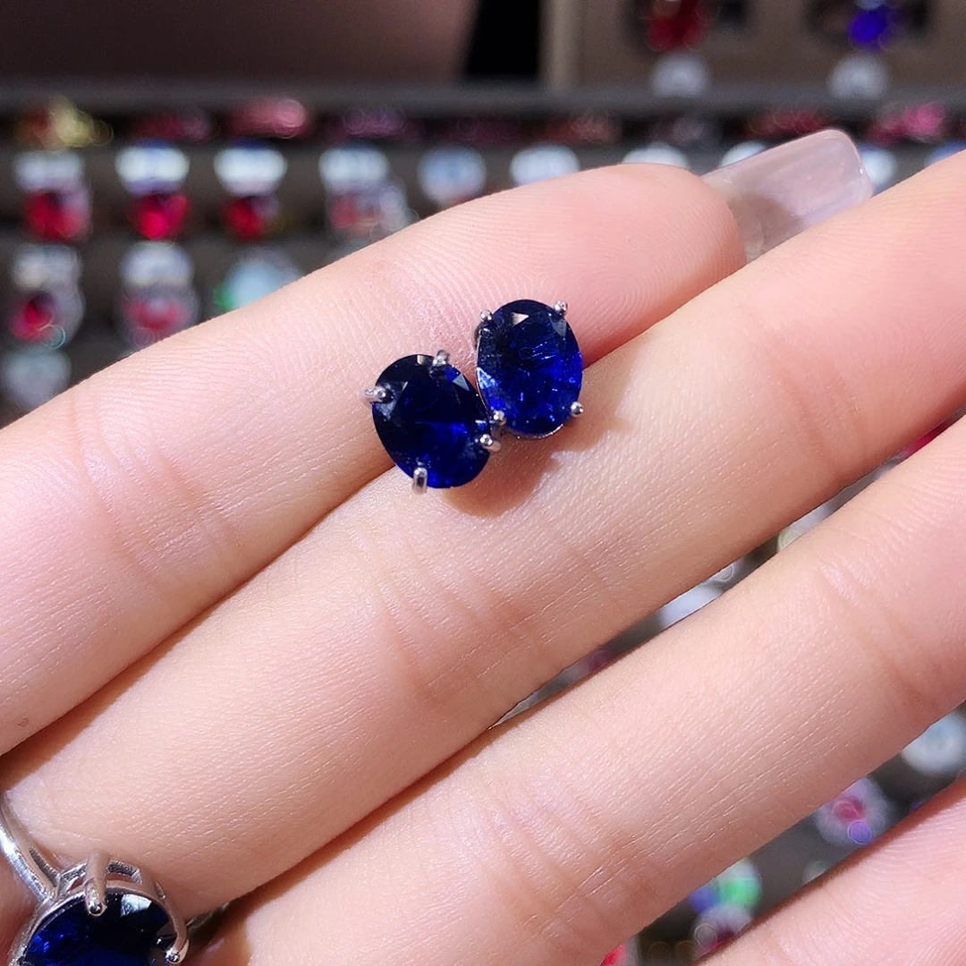 耳饰蓝宝石银S925镶嵌白68