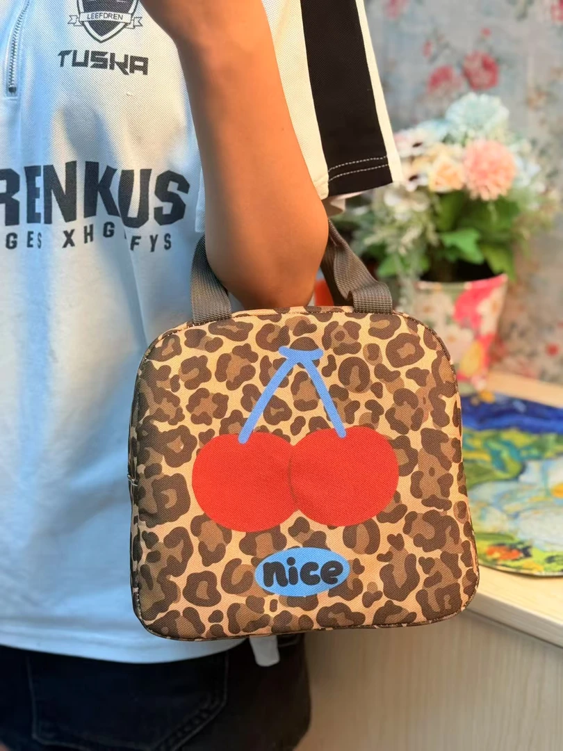 潮流豹纹nice樱桃便当包午餐包卡通手提袋学生便当包铝箔保温包饭