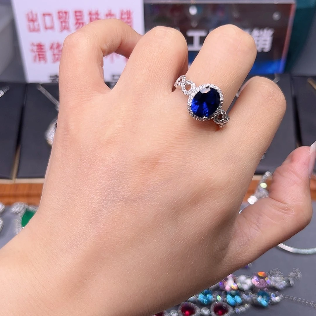 蓝宝石戒指银S925镶嵌50