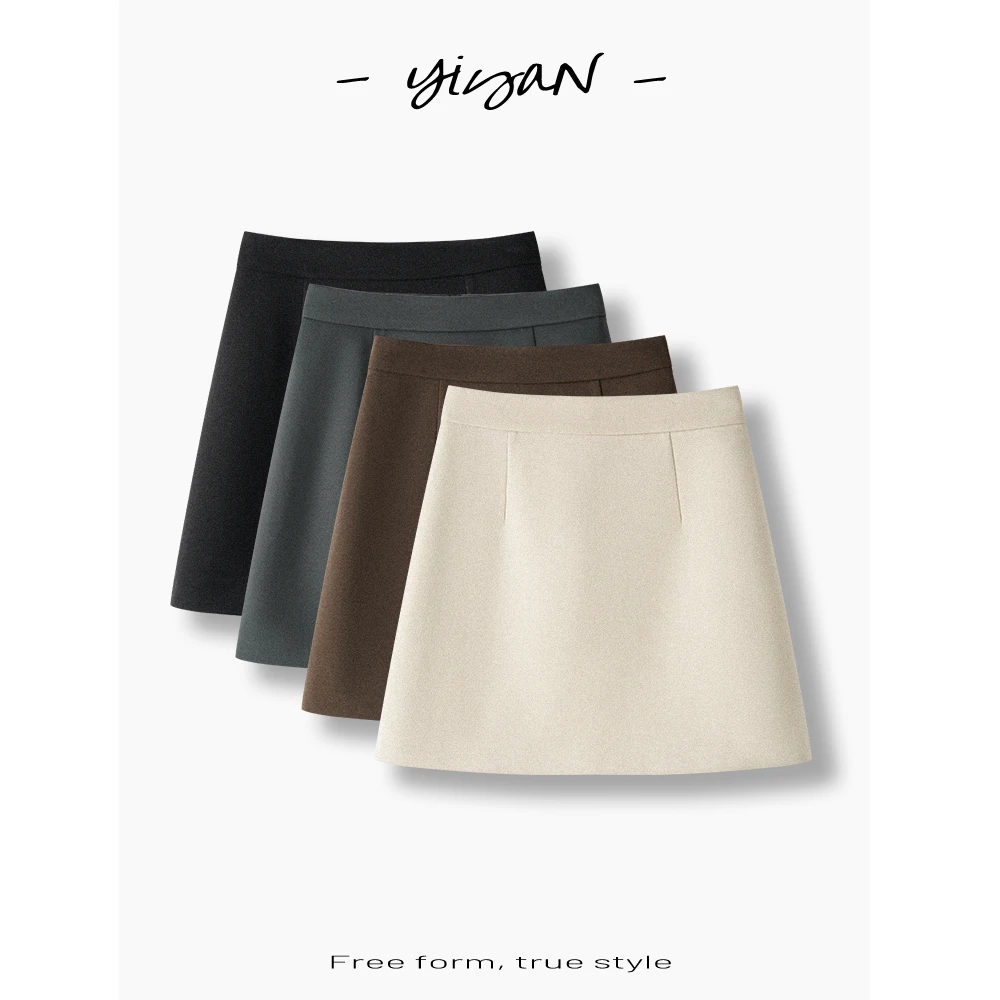 新款秋冬毛呢短裙高腰A版百搭气质质感小个子显瘦休闲咖色冬款