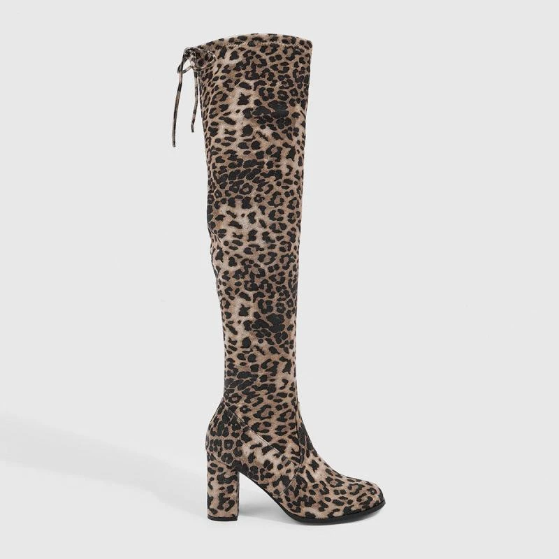 【万达撤柜】性感时尚粗跟高跟长靴过膝靴后系带设计秋冬季女士高跟