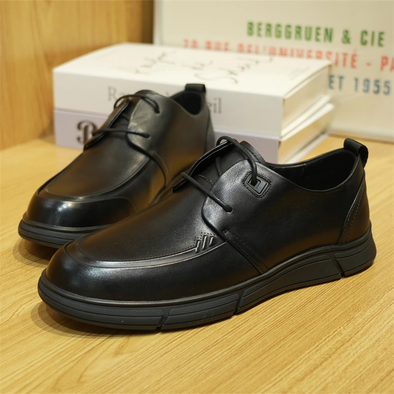 剪标款男士商务休闲真皮牛皮鞋上班通勤舒适平跟橡胶底男鞋3Y076