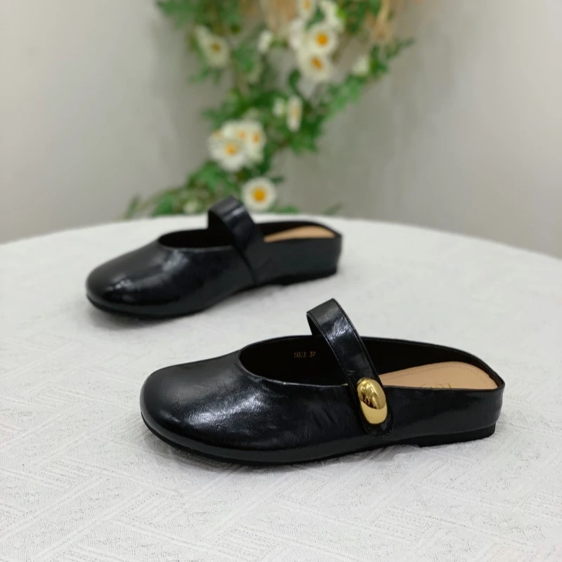 新款软底魔术贴包头半拖鞋女2025年夏季无后跟简约一脚蹬玛丽珍鞋