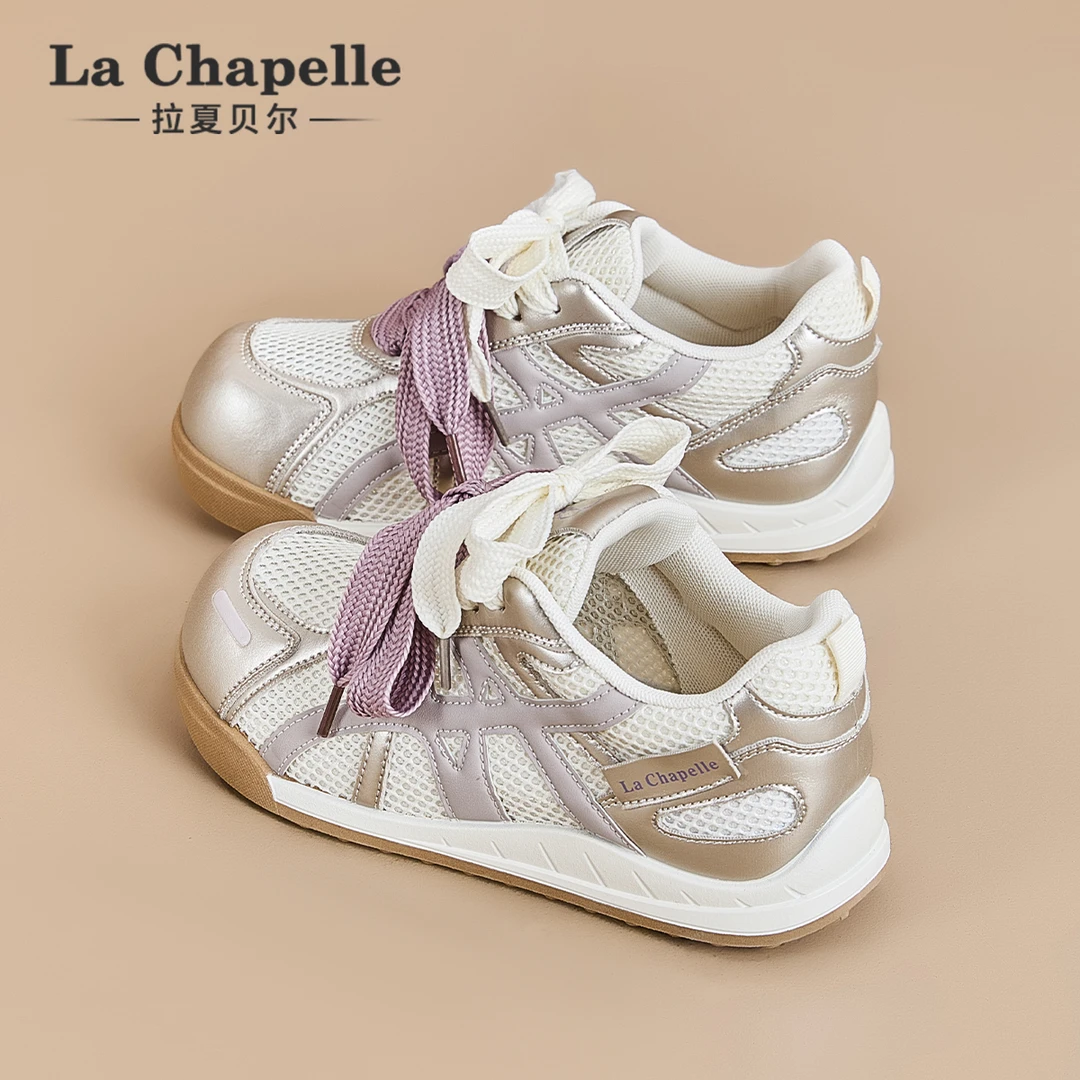 拉夏贝尔德训鞋女2025新款冬季透气网面小白鞋子百搭休闲薄款板鞋
