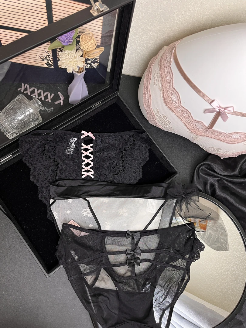 【黑暗女神】透气日系性感三角裤夏季女三角内裤蕾丝诱惑薄款套装