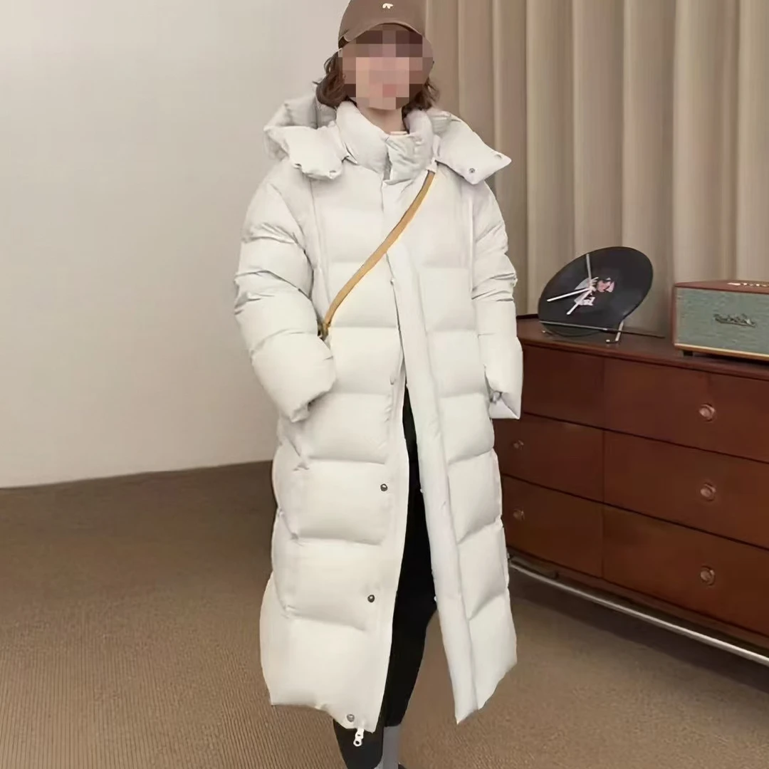 可拆卸帽中长款羽绒服女2025新款90鸭绒过膝加厚保暖宽松外套冬季