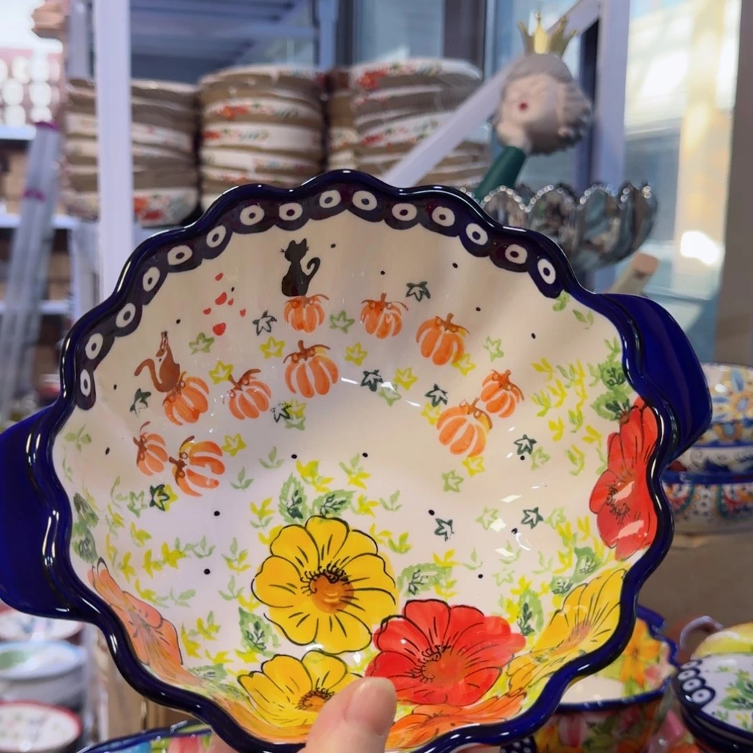 陶瓷8英寸南瓜猫双耳碗一只