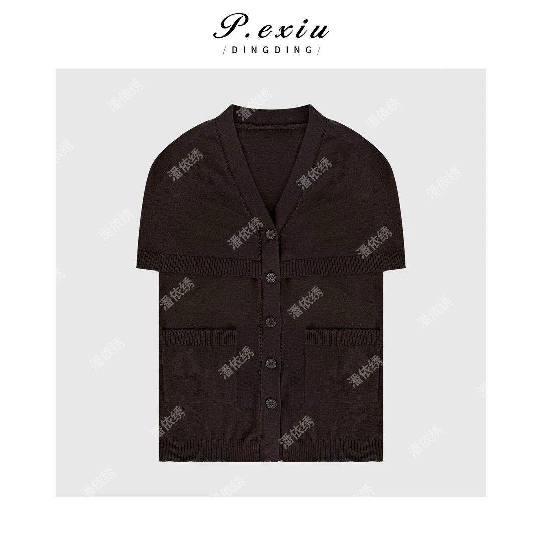 山羊绒-羊毛斗篷假两件V领排扣针织上衣 ZZ0957