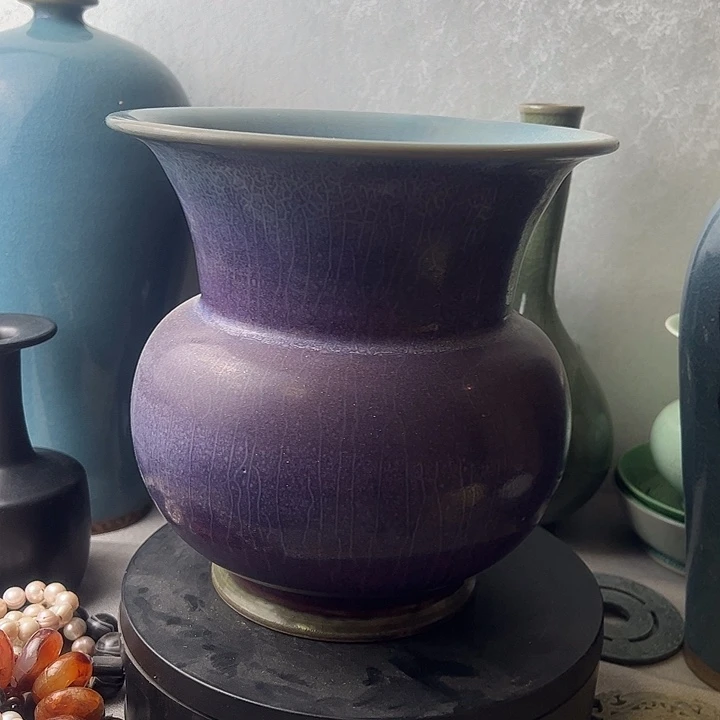 渣斗钧窑玫瑰紫釉花盆