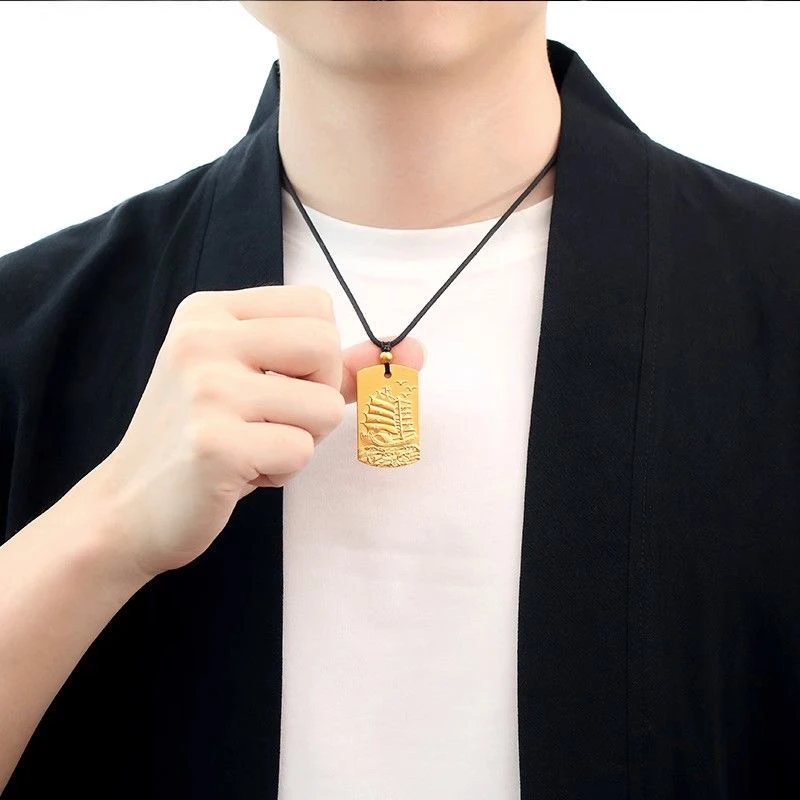 823-8古法一帆风顺平安牌素款磨砂实心时尚平安无事复古吊坠