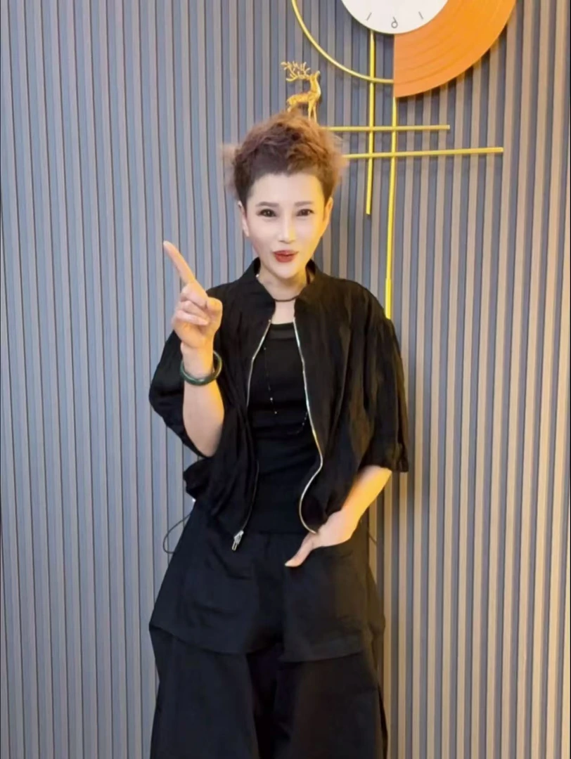 （利姐旗舰）时尚宽松天丝百搭下抽绳短袖#1290