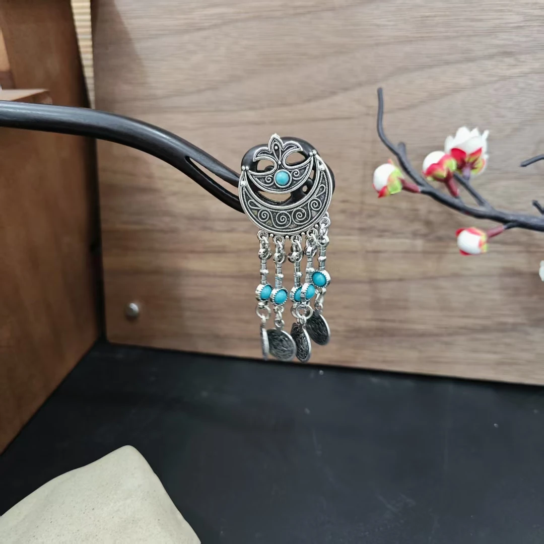 炑歌K33复古蓝色流苏18公分发簪手工头饰发饰中式国风簪子发簪