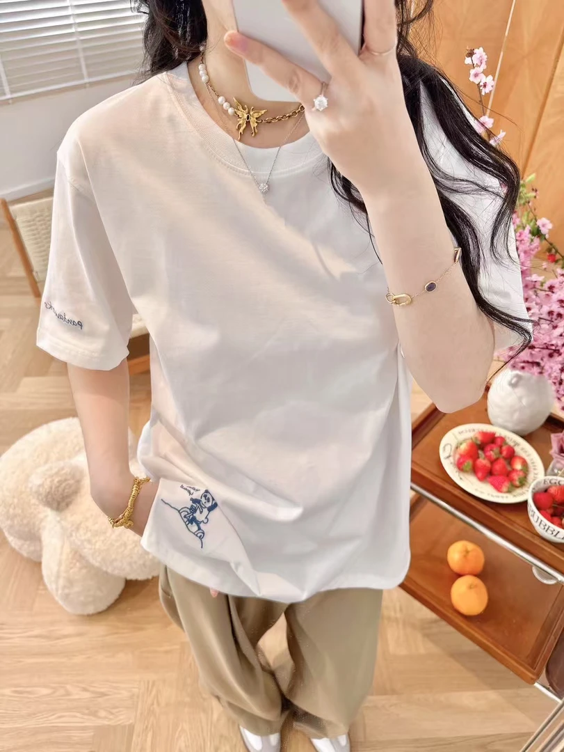 夏季pandawarks熊猫纸袋家25237棉宽松白色内搭短袖T恤女韩夏