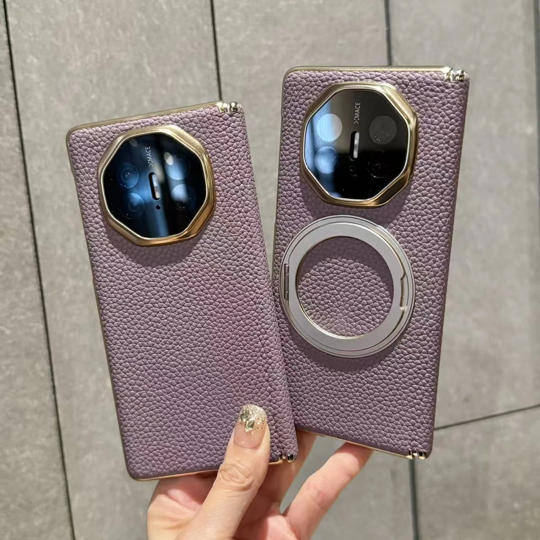 适用于华为MateX5折叠屏手机壳X6双中轴香芋紫真皮折叠支架保护套