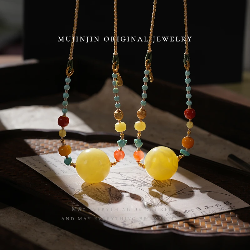 【木槿槿】天然蜜蜡吊坠女款国风设计款项链颈饰品QS3427多样性发一