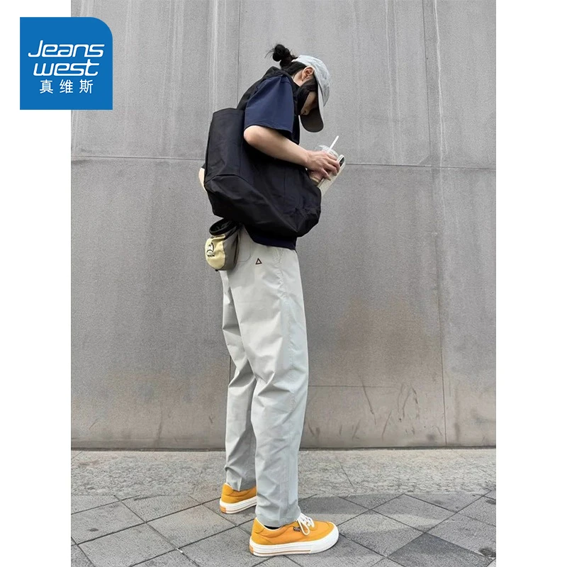 Jeanswest/真维斯夏季速干软壳冲锋裤男女户外运动工装直筒休闲裤
