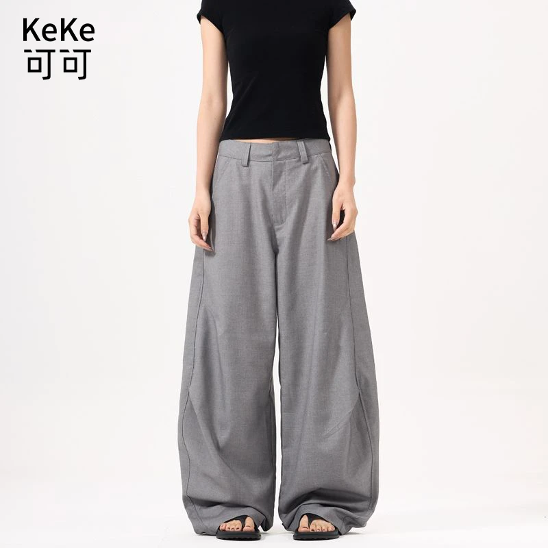 美式复古弯刀阔腿休闲裤男女中性小众高级感西裤宽松痞帅裤子潮牌