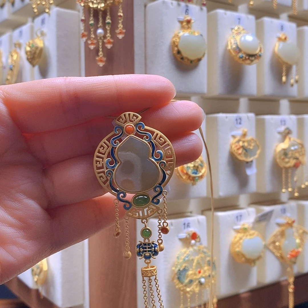 和田玉颈饰银S925镶嵌