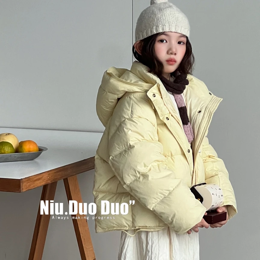 牛家冬季韩版连帽短款女加厚蓬松 073白鸭绒外套冬女童羽绒服百搭