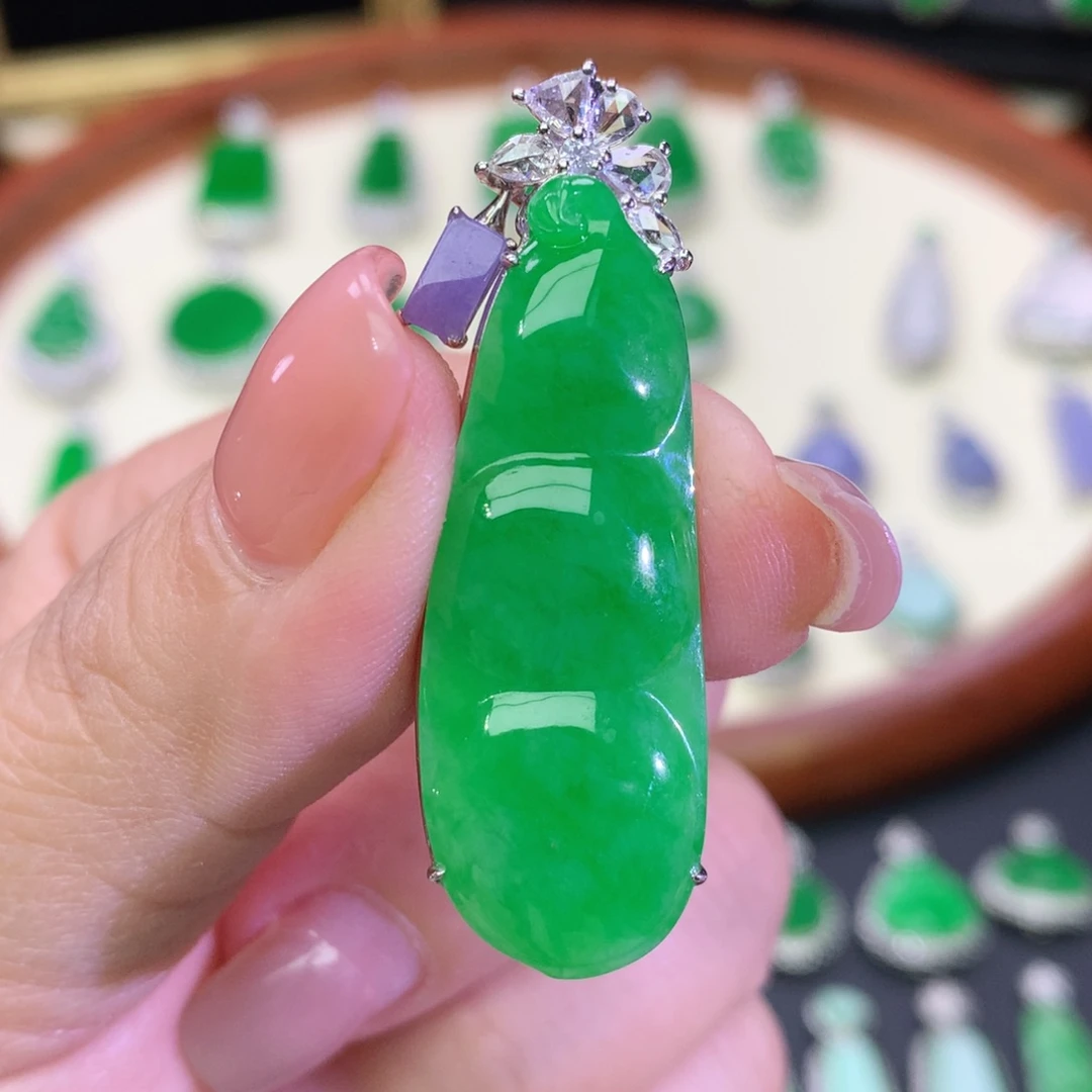 翡翠18K金镶嵌吊坠(不含链)