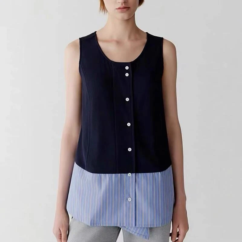 W-1221【商场同款】夏季新款 时尚拼接无袖衬衫女