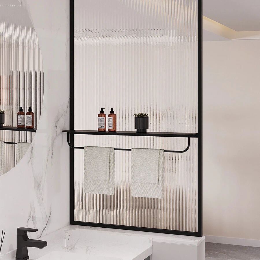 长虹玻璃半墙现代简约卫生间小屏风轻奢干湿区洗手台遮挡隔断屏风