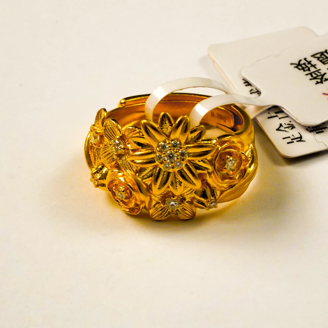 【顿钰珠宝】足金繁花锦簇镶嵌戒指