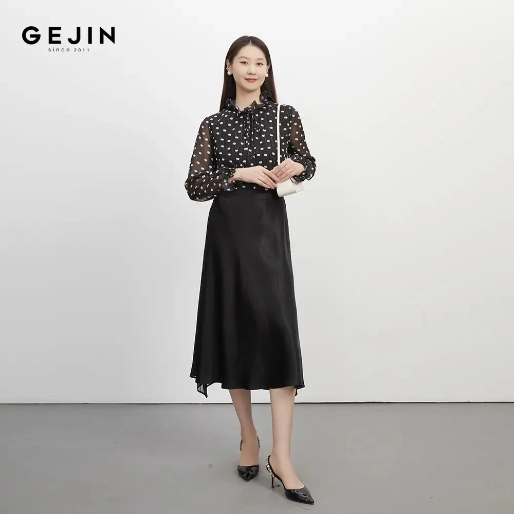 GEJIN/歌锦早秋新款优雅气质鸢尾裙摆灵动高级醋酸半裙9322510445