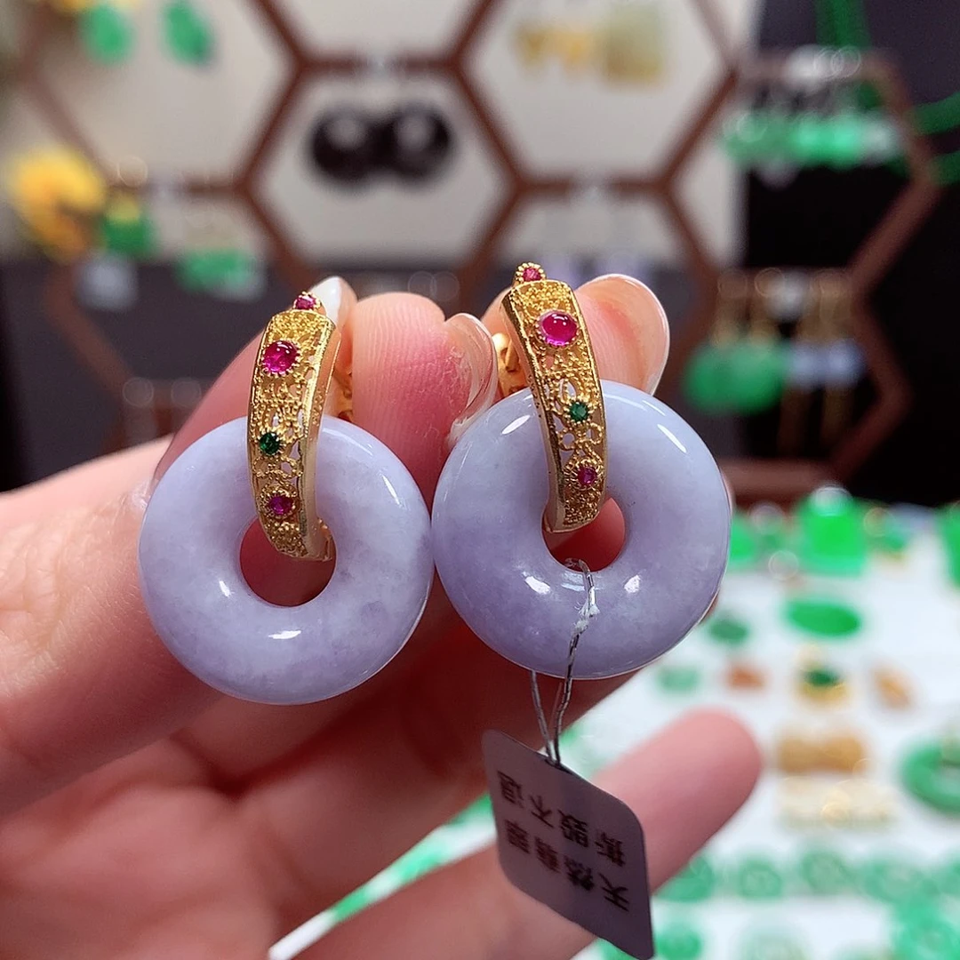 翡翠耳饰银S925镶嵌天然翡翠