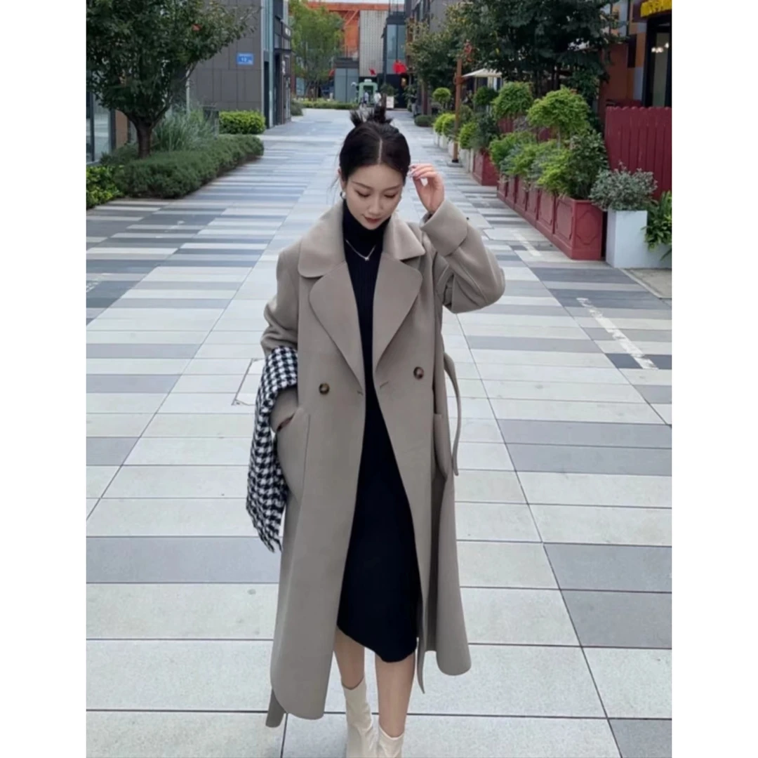 [CLU]秋冬新款双面绒大衣女中长款时尚宽松韩版毛呢外套