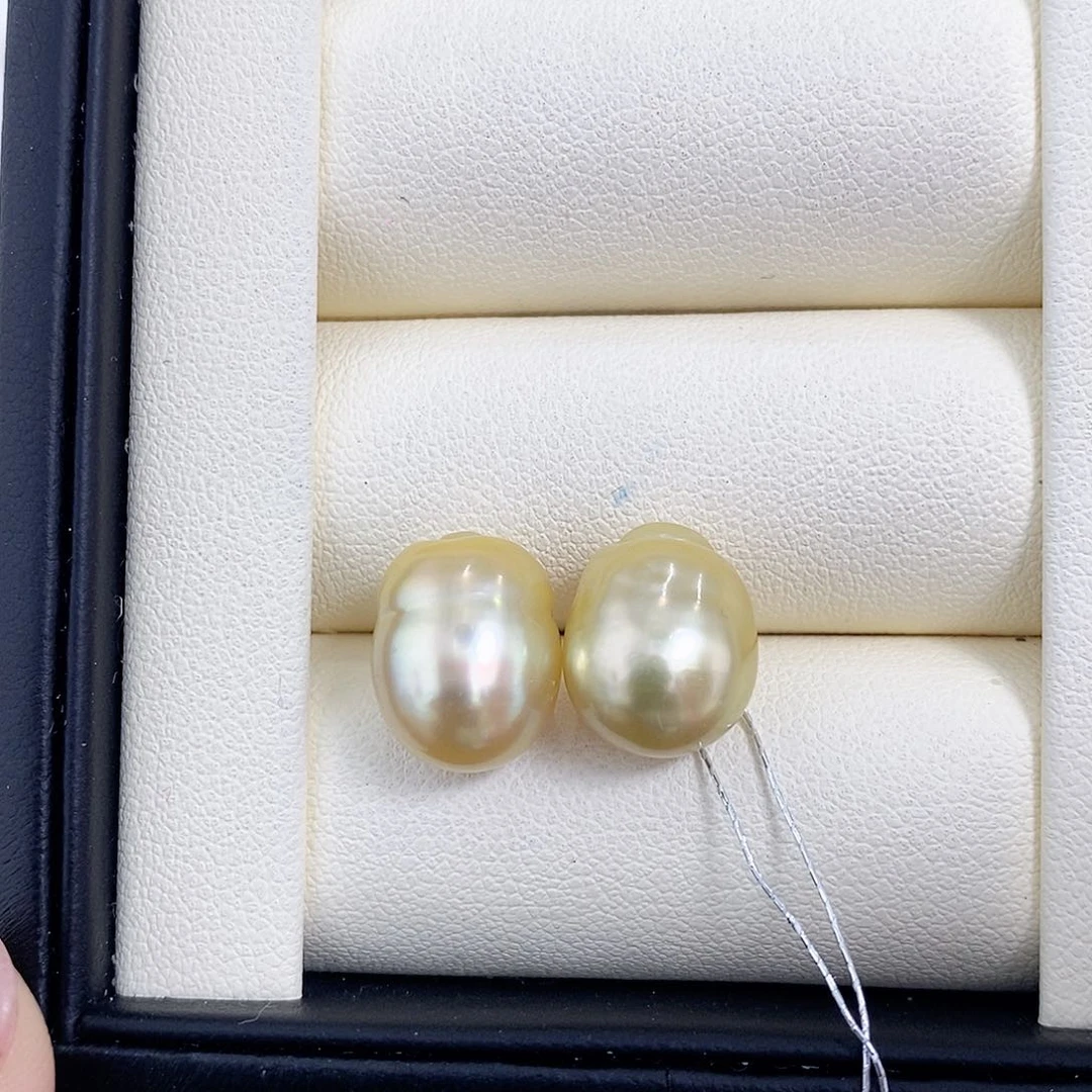 银S925镶嵌海水珍珠耳饰10+金珠耳饰
