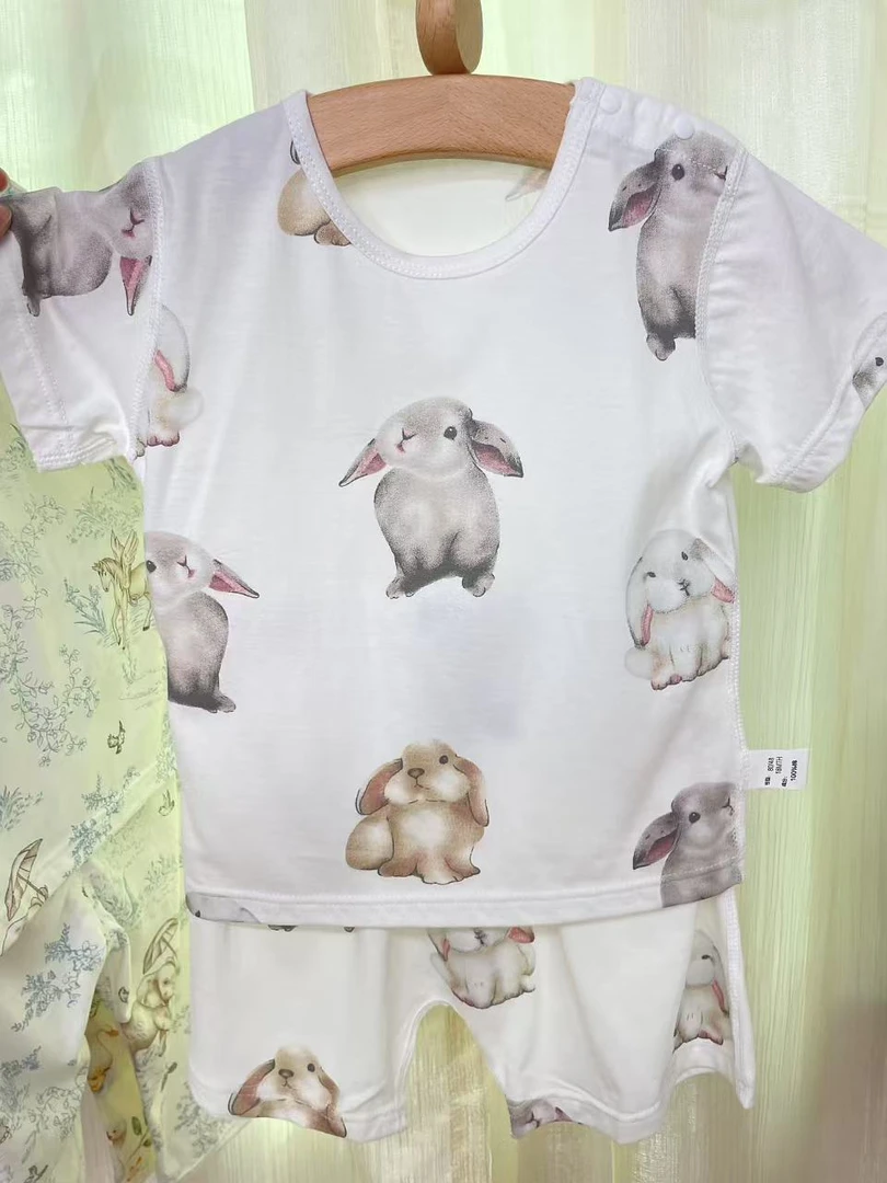 夏季单面纯棉【萌萌兔】短袖大屁屁短裤套装