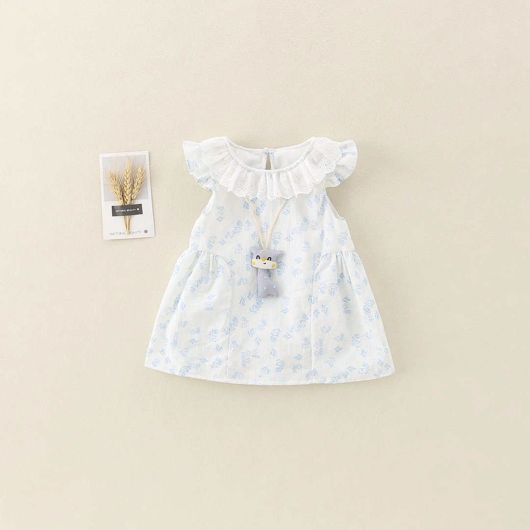 2025爆款婴儿连衣裙可爱女孩蓝色小碎花裙子