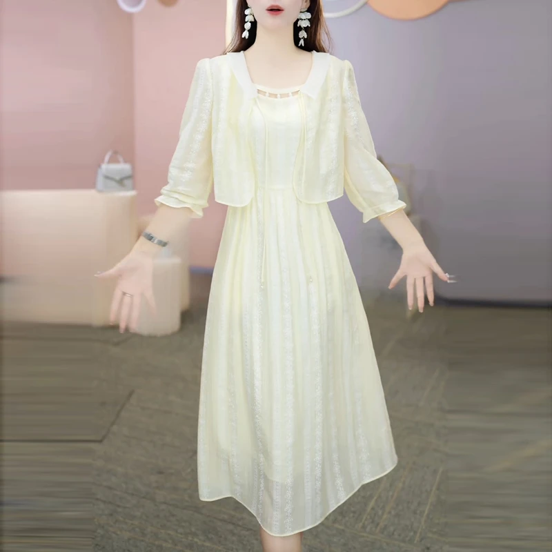 时尚两件套连衣裙早秋2025新款精致优雅大方高端奢华显瘦中长款裙