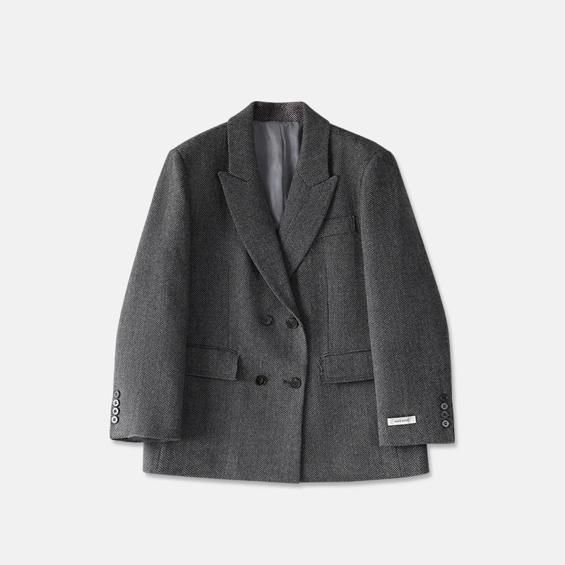 YM 636 时尚休闲双面毛呢经典商务秋冬格纹宽松百搭简约羊毛大衣