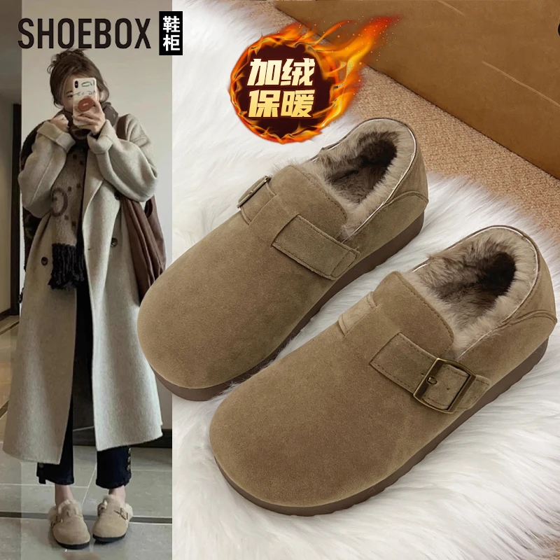 达芙妮集团旗下全包加绒勃肯鞋女2025新款秋冬外穿防滑保暖毛毛鞋