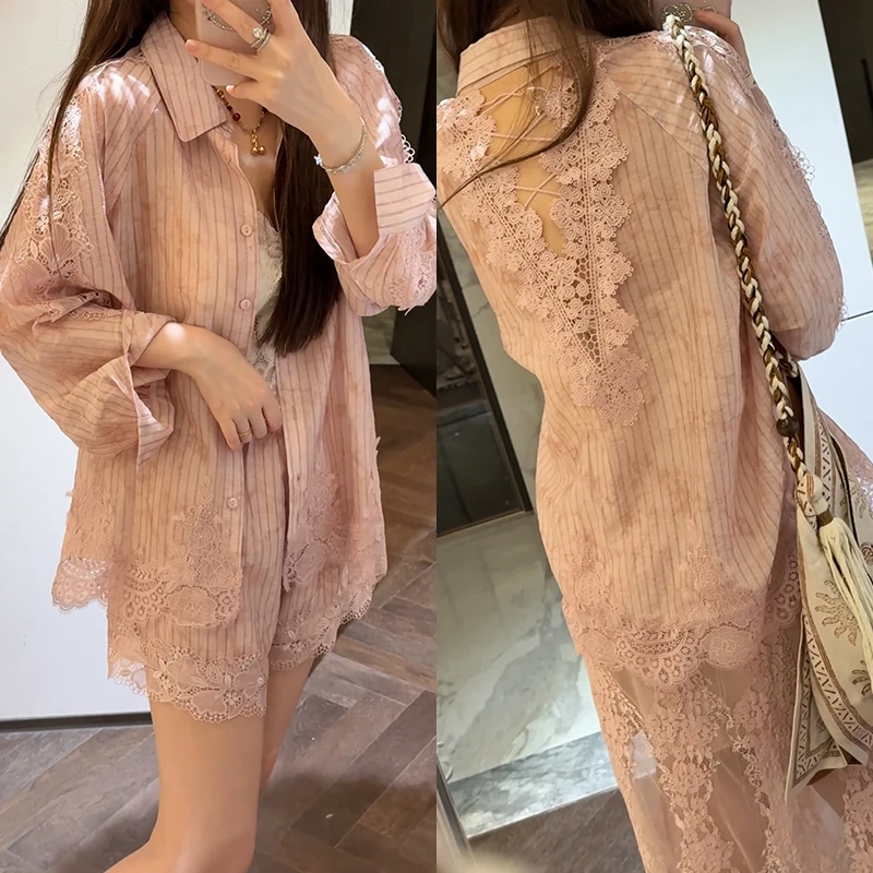 【mimius】七 轻奢高级感重工绝美蕾丝拼接衬衫+短裤+半身裙 G05393