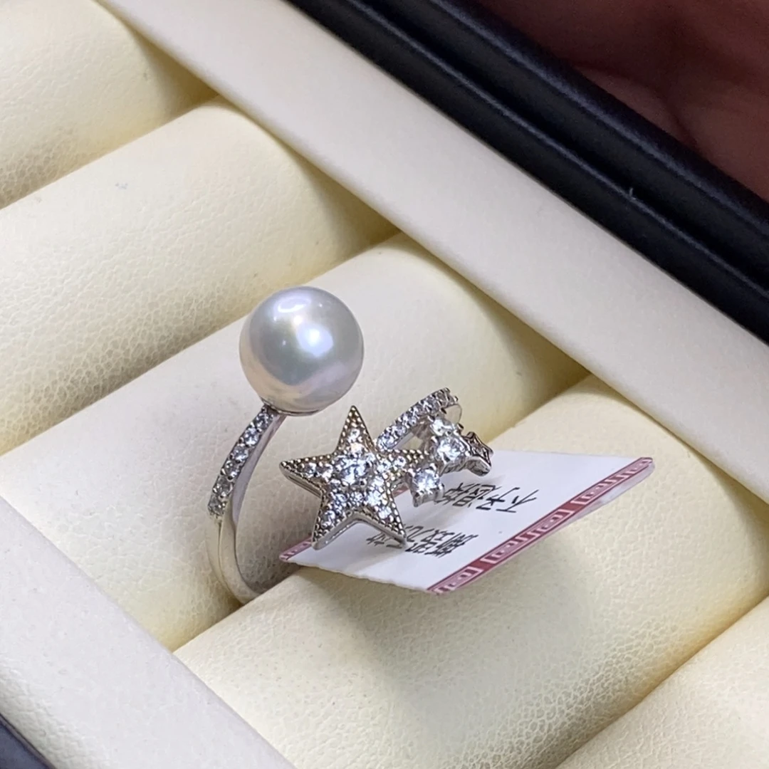 戒指银S925镶嵌淡水珍珠